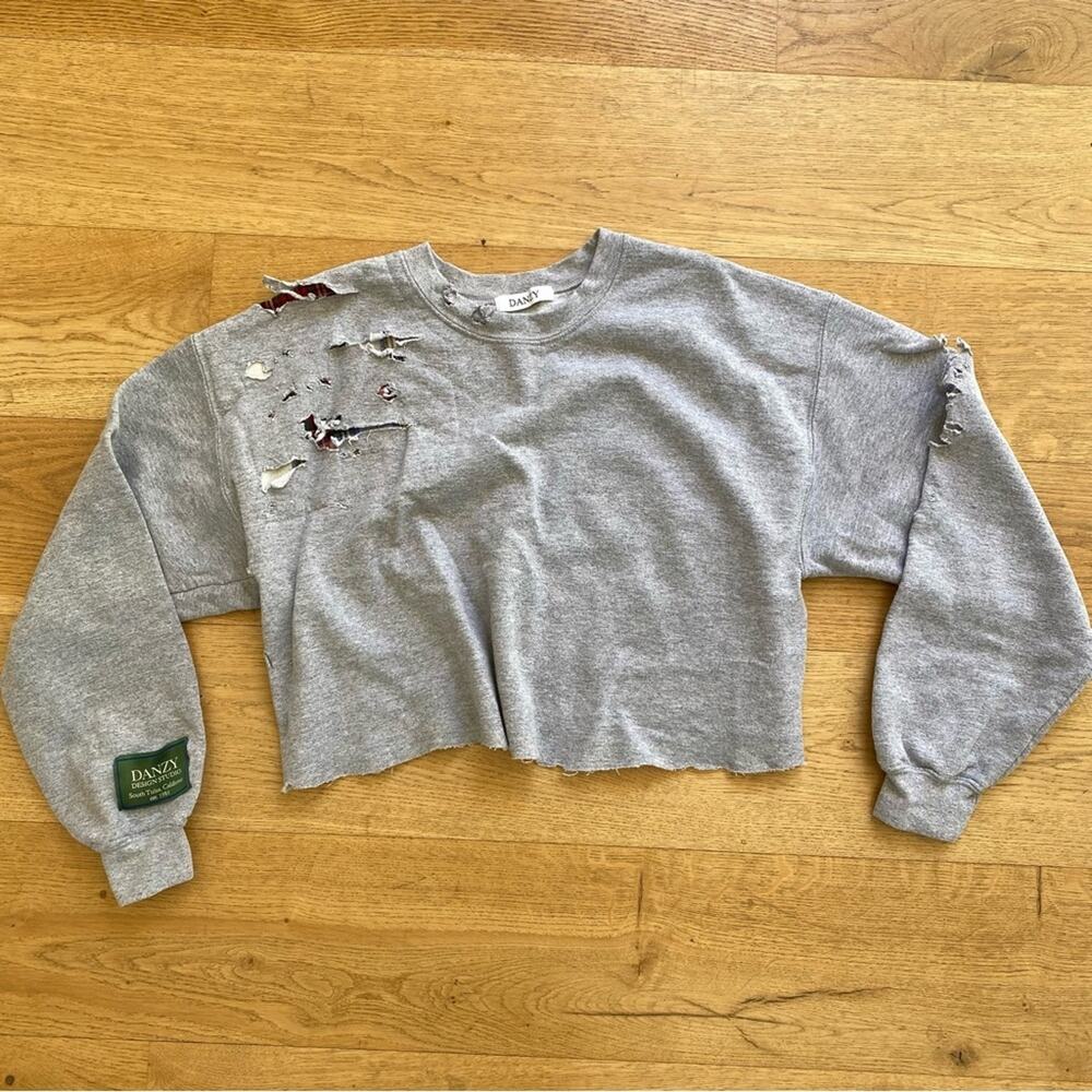Danzy Design Studio Distressed Cropped Sweatshirt in Gray